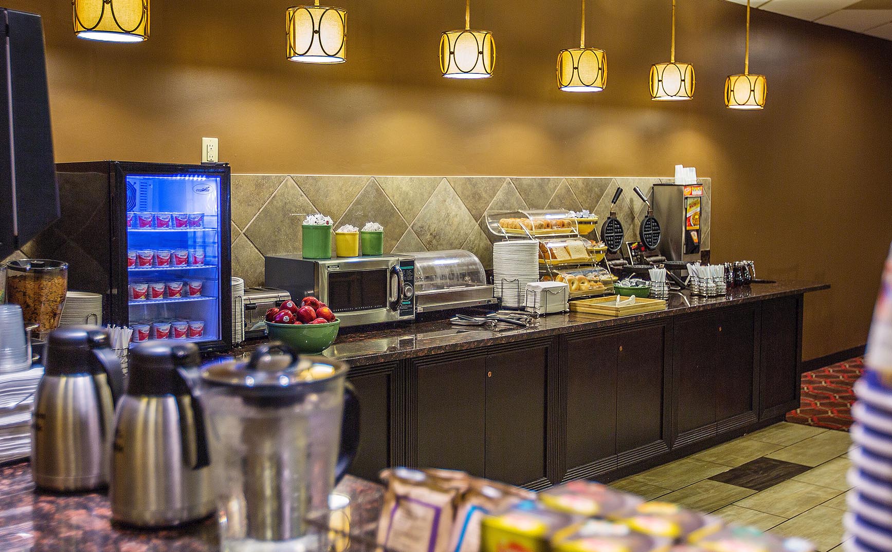 Complimentary Hot Breakfast Served Buffet Style Daily