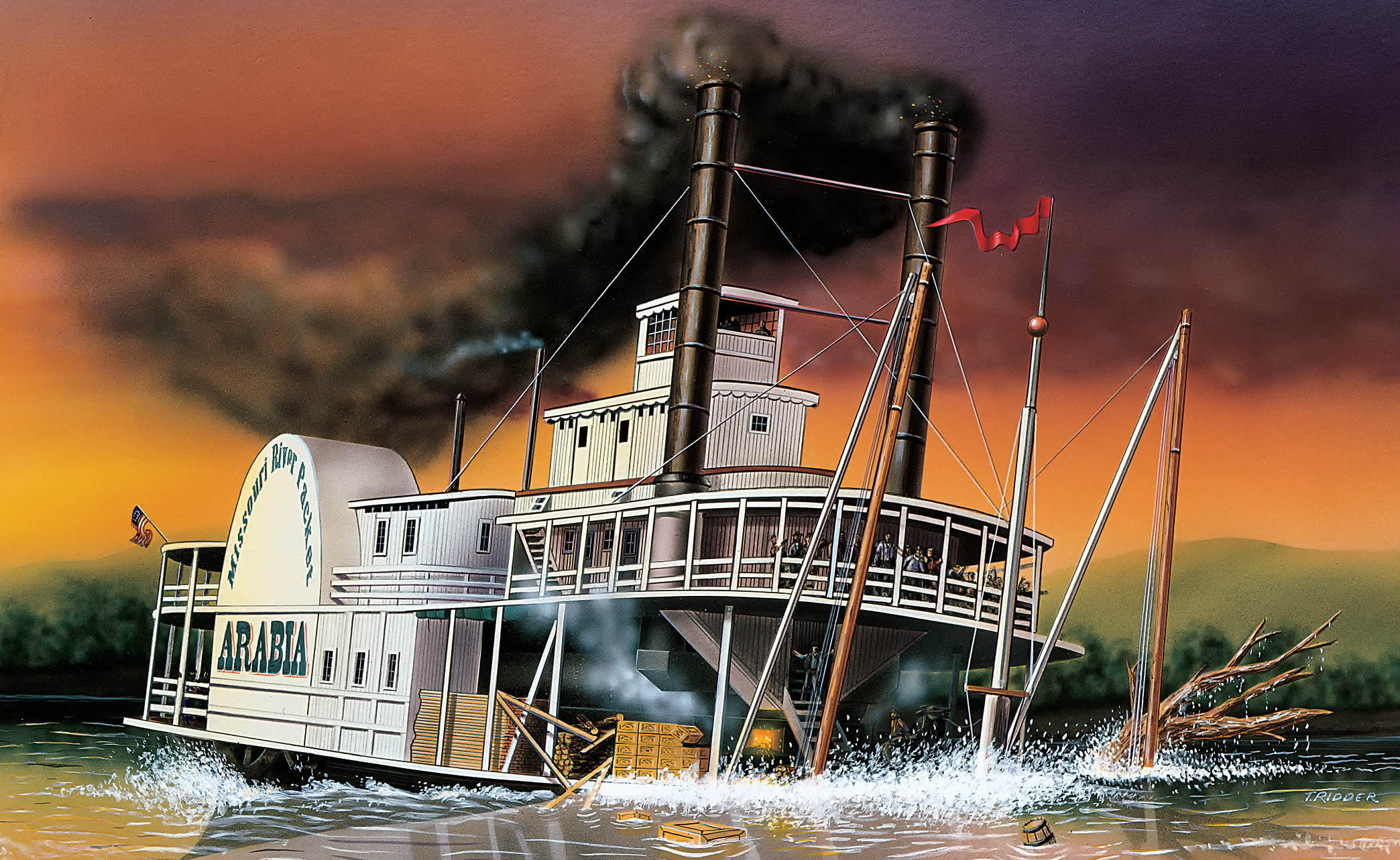 The Arabia sinks near Kansas City on Sept 5, 1856.   All passengers survived.  The boat and 200 tons of cargo was lost.