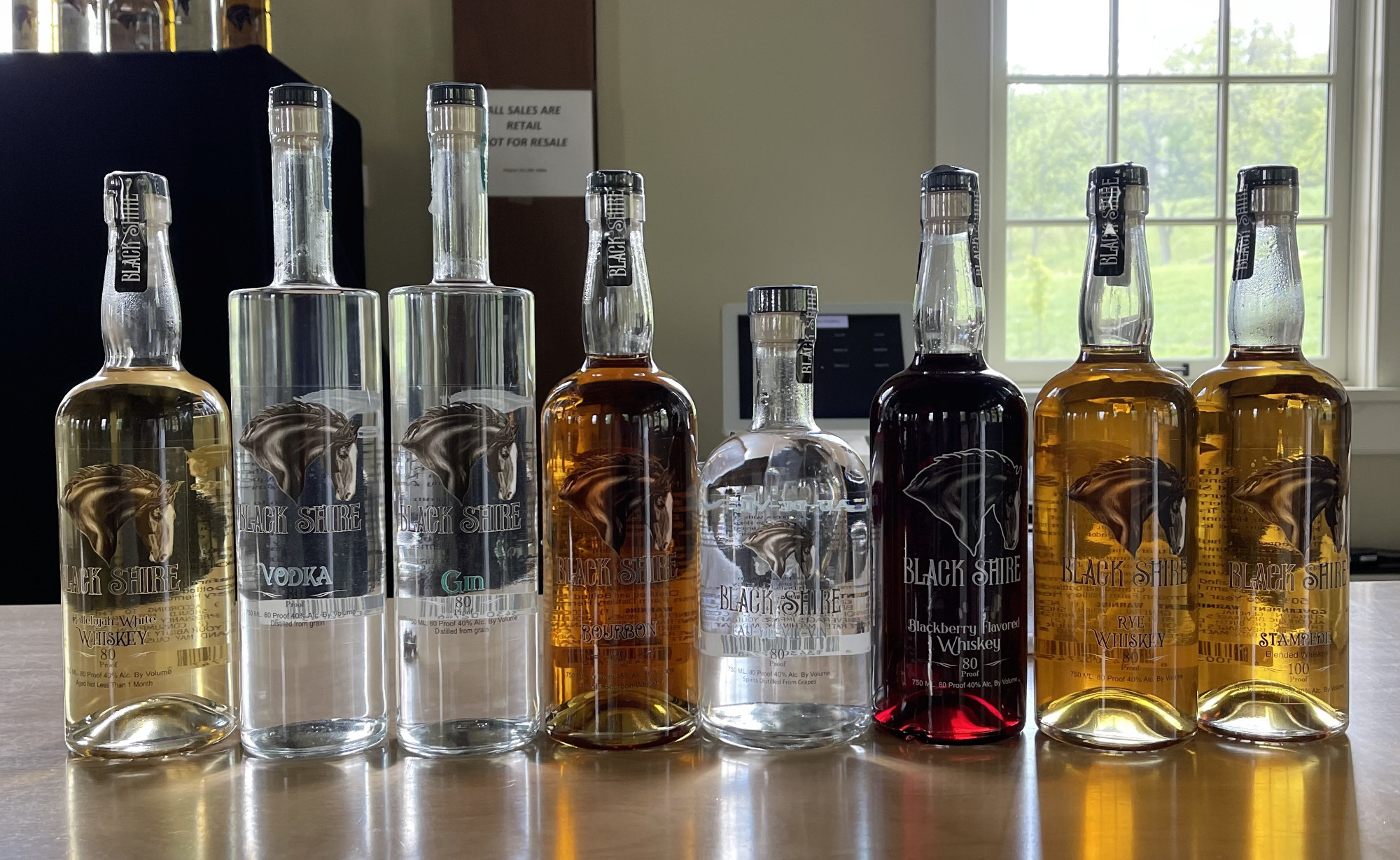 The lineup of spirits handcrafted by our distiller, Derek LeRoy, includes bourbon, rye whiskey, gin, eau de vie, vodka and blackberry whiskey.