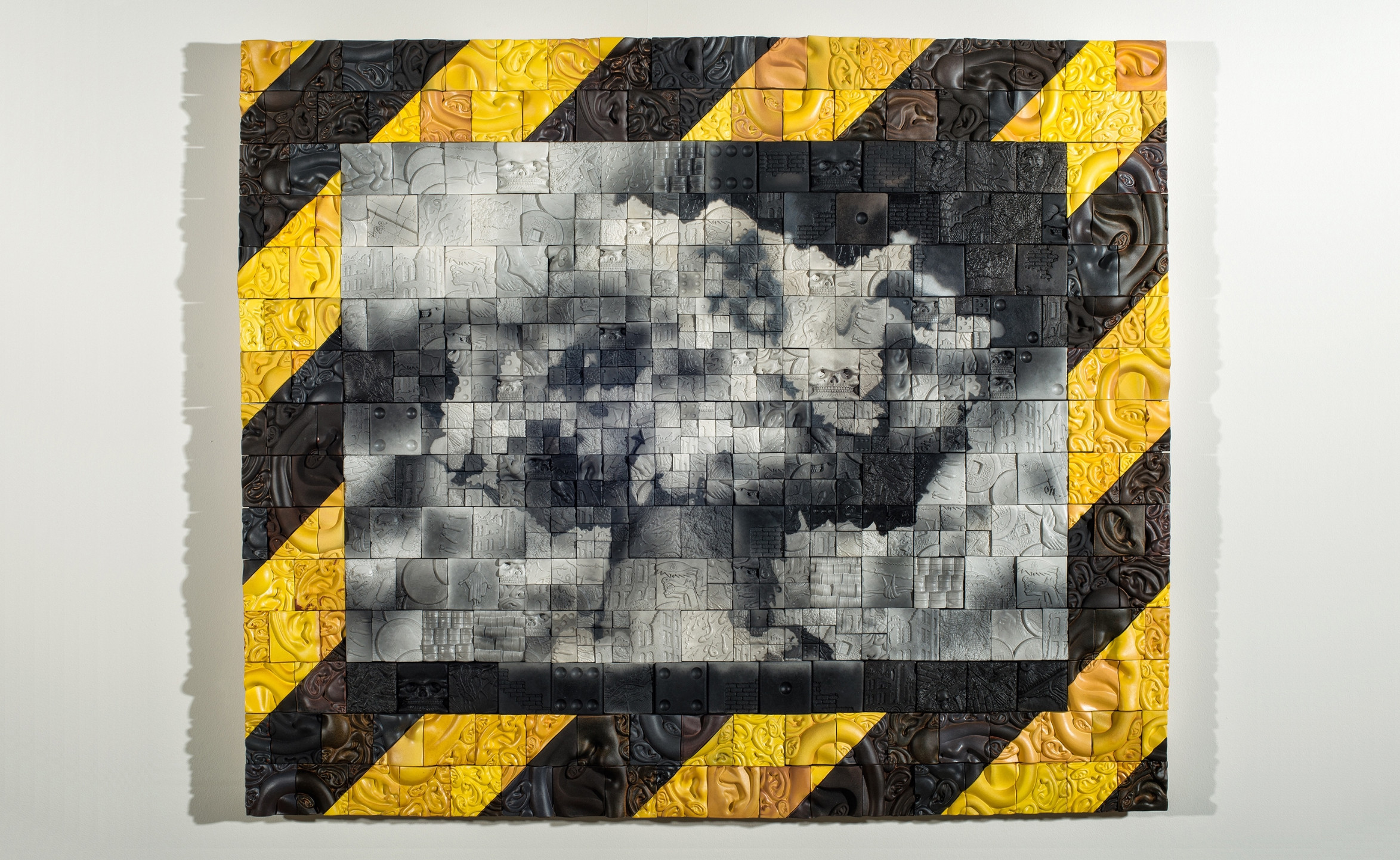 Richard Notkin, "Tomorrow and Tomorrow and Tomorrow," 2010; white earthenware, glaze, watercolor, and pencil. Collection Daum Museum of Contemporary Art.