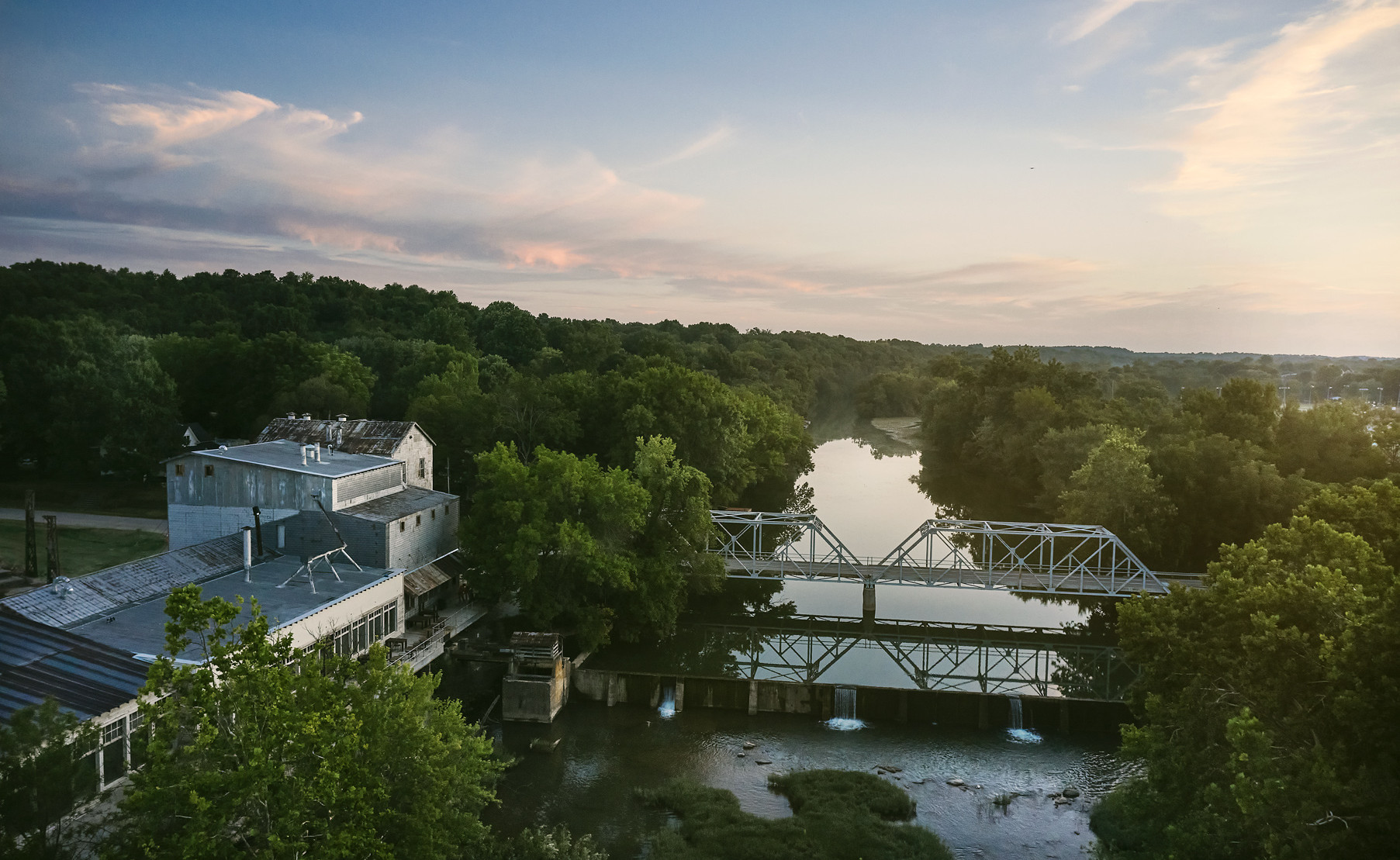 The Ozark Mill overlooks the Finley River