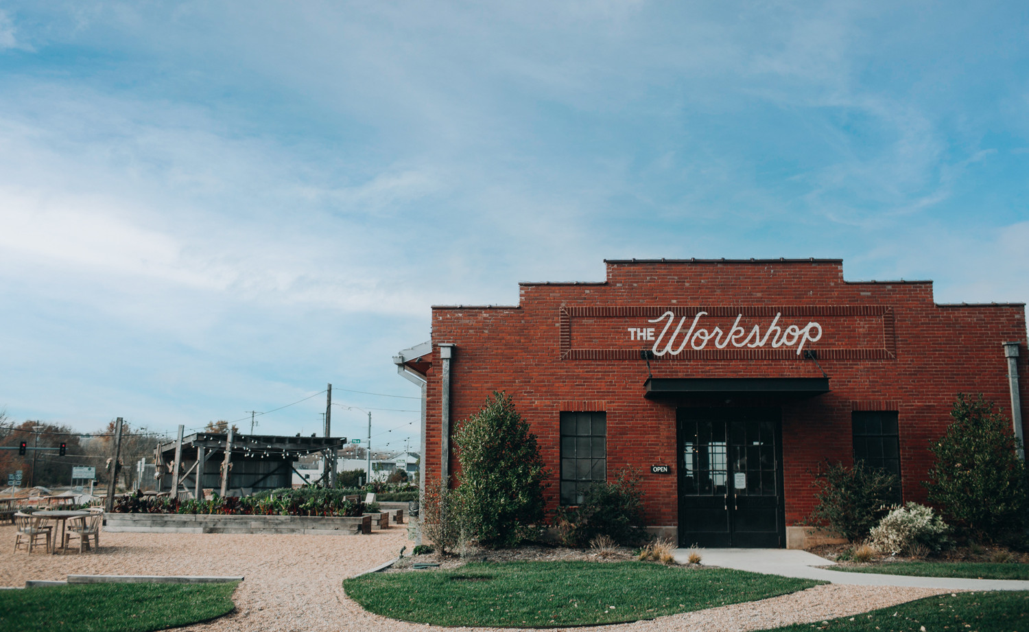 The Workshop at Finley Farms serves coffee and light bites. Patio seating overlooks the property's urban farm.