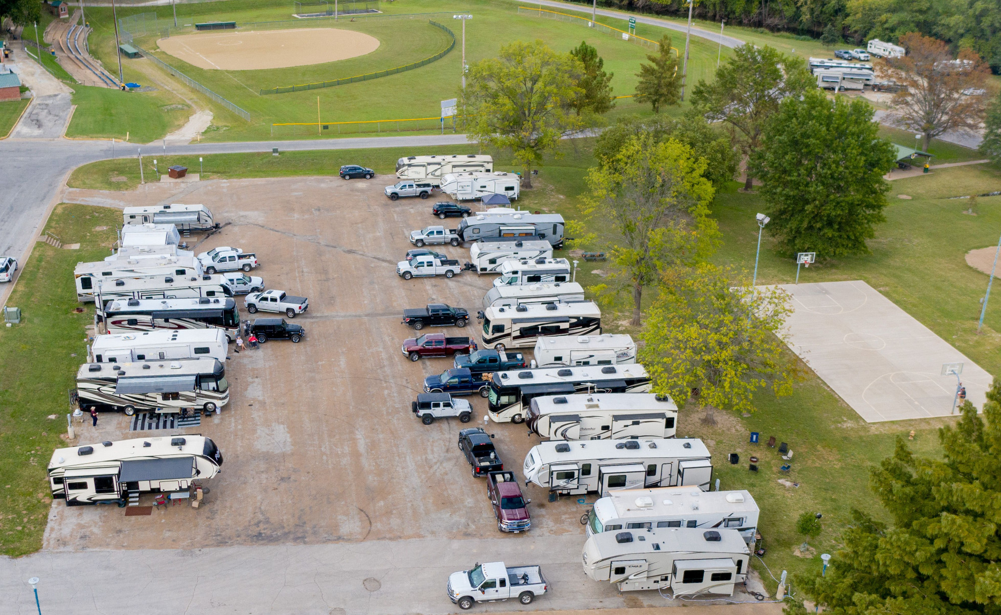 More RV camping on the parking lot and around the levee.