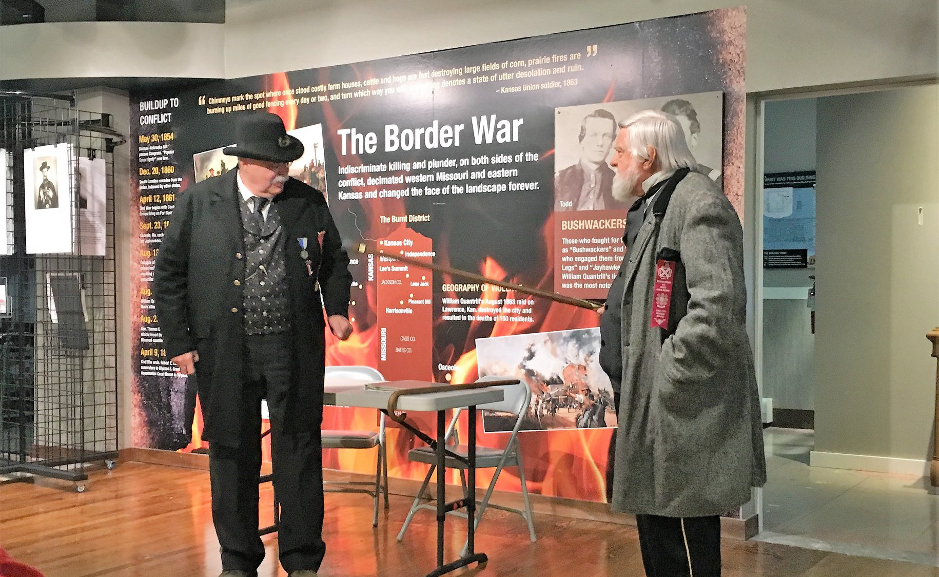Reenactors in front of the Border War exhibit