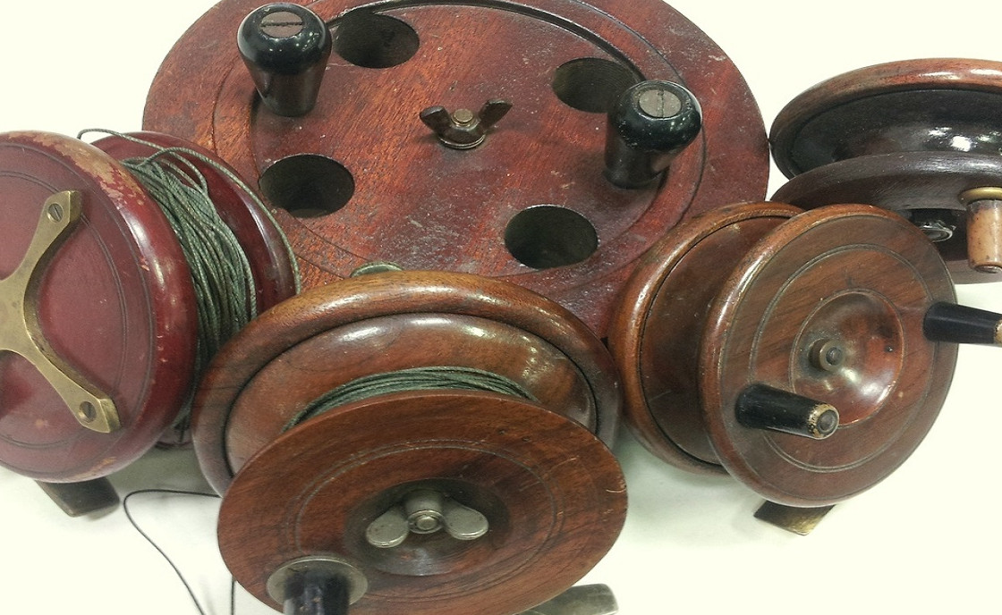 antique wooden fishing reels