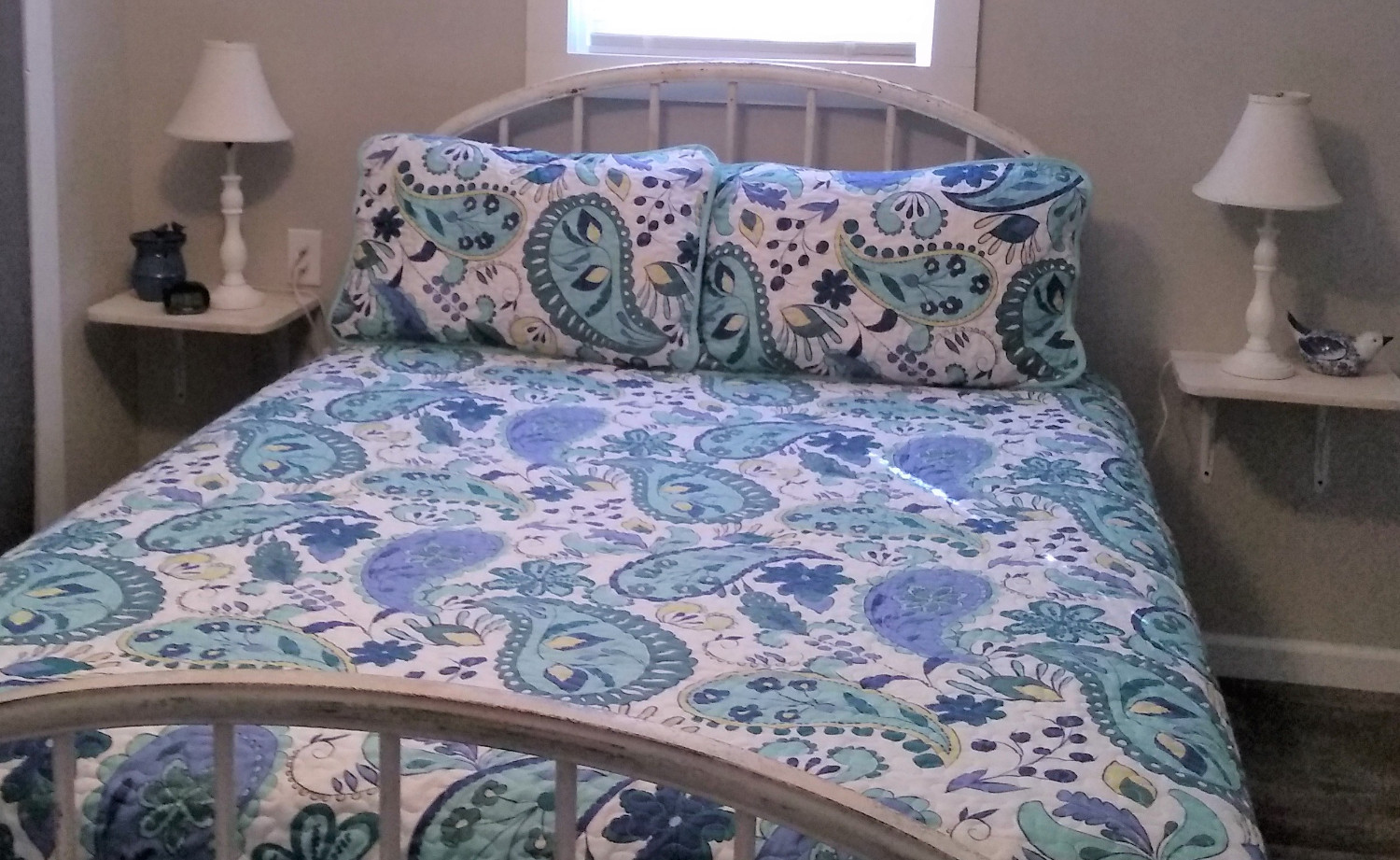 queen bed in master with on suite walk in shower.