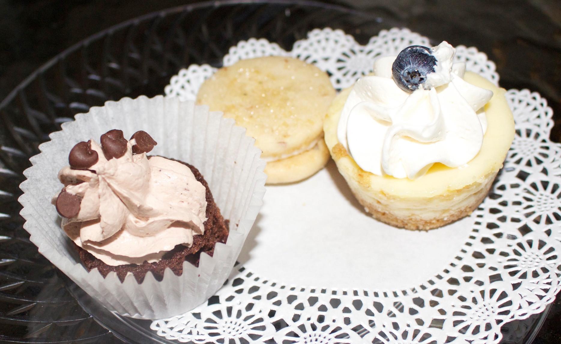 Yummy! Chocolate amaretto cake, butter rum cookie and white chocolate creme brulee cheesecake
