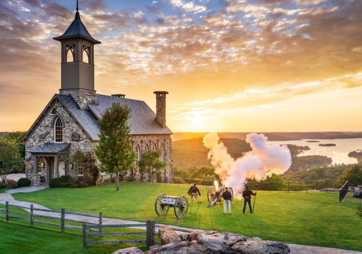Cannon being fired off at the Sunset Ceremony at Top of the Rock.