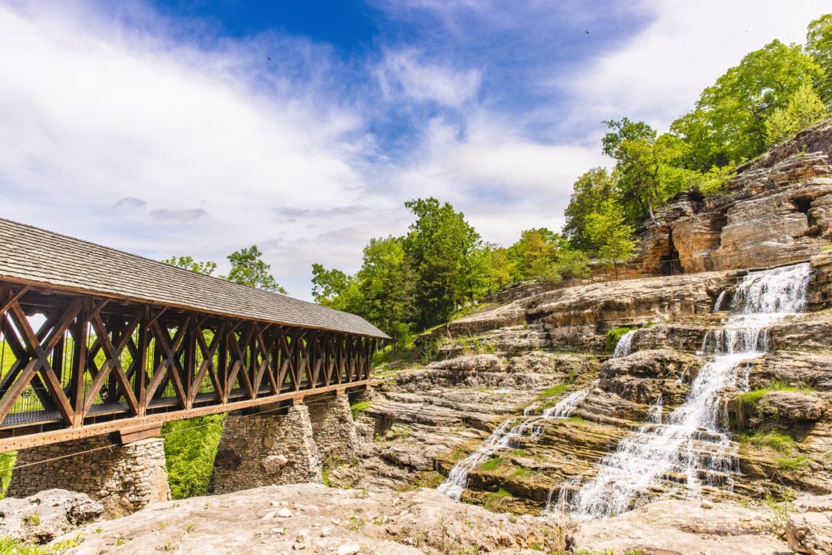 Amish bridge on the Lost Canyon Cave and Nature Trail golf cart tour.
