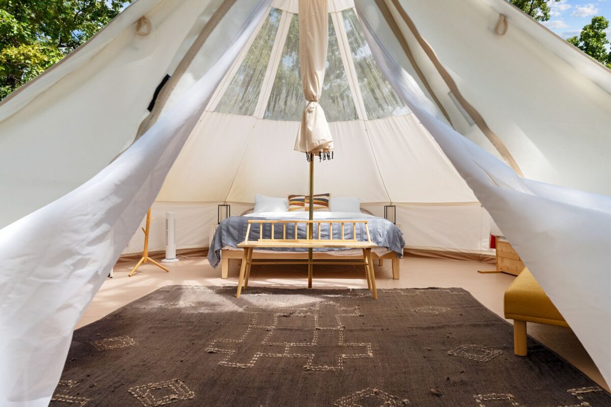 Bell tent with transparent panels in the ceiling.