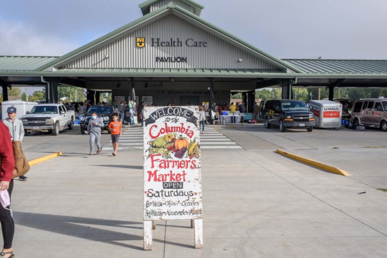 This image depicts Columbia Farmers Market, open every Saturday from 9 a.m.- noon (Nov.-March) in the heated MU Health Care Pavilion at Columbia’s Agriculture Park.