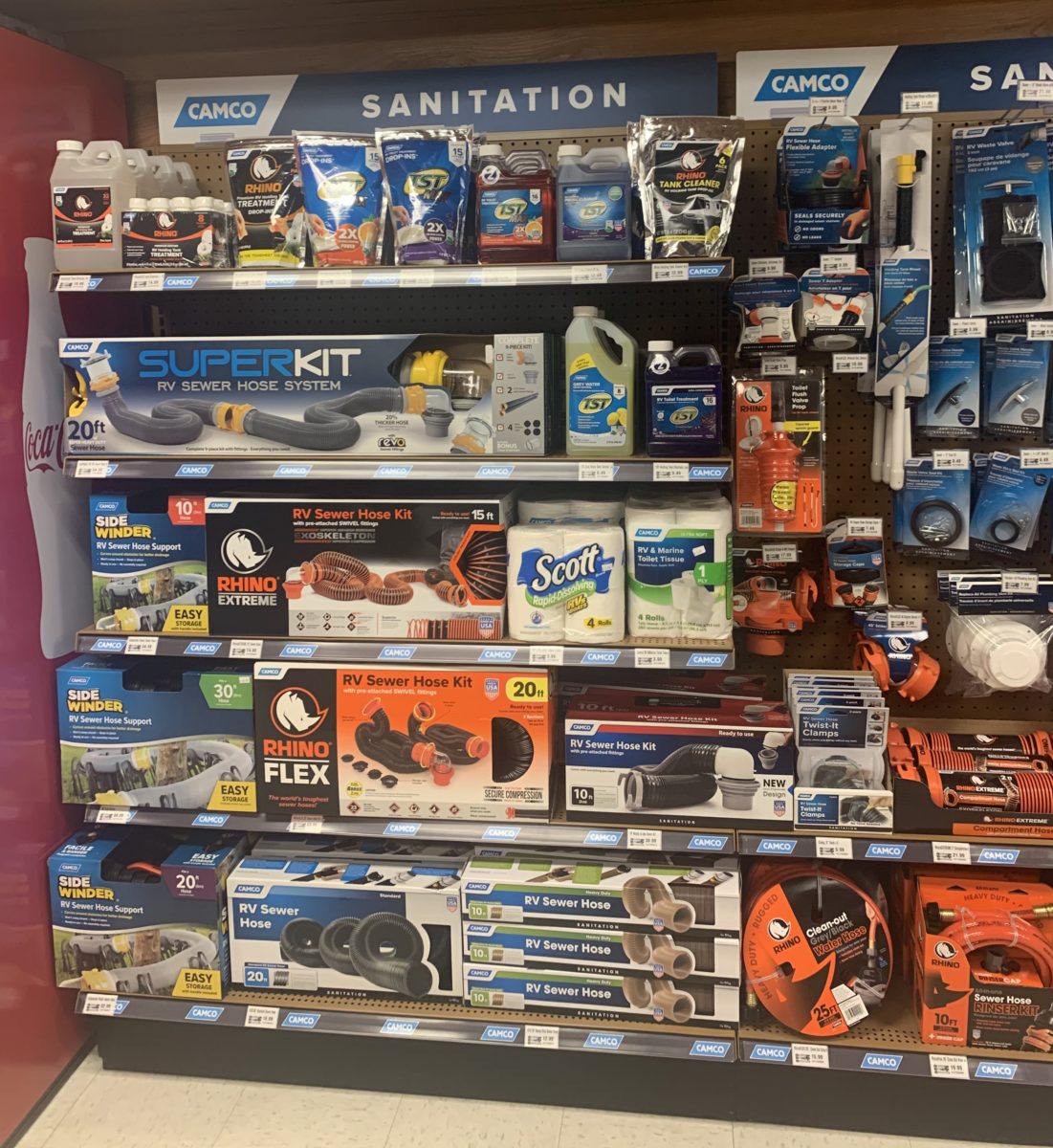 Stocked shelf in a campground store.