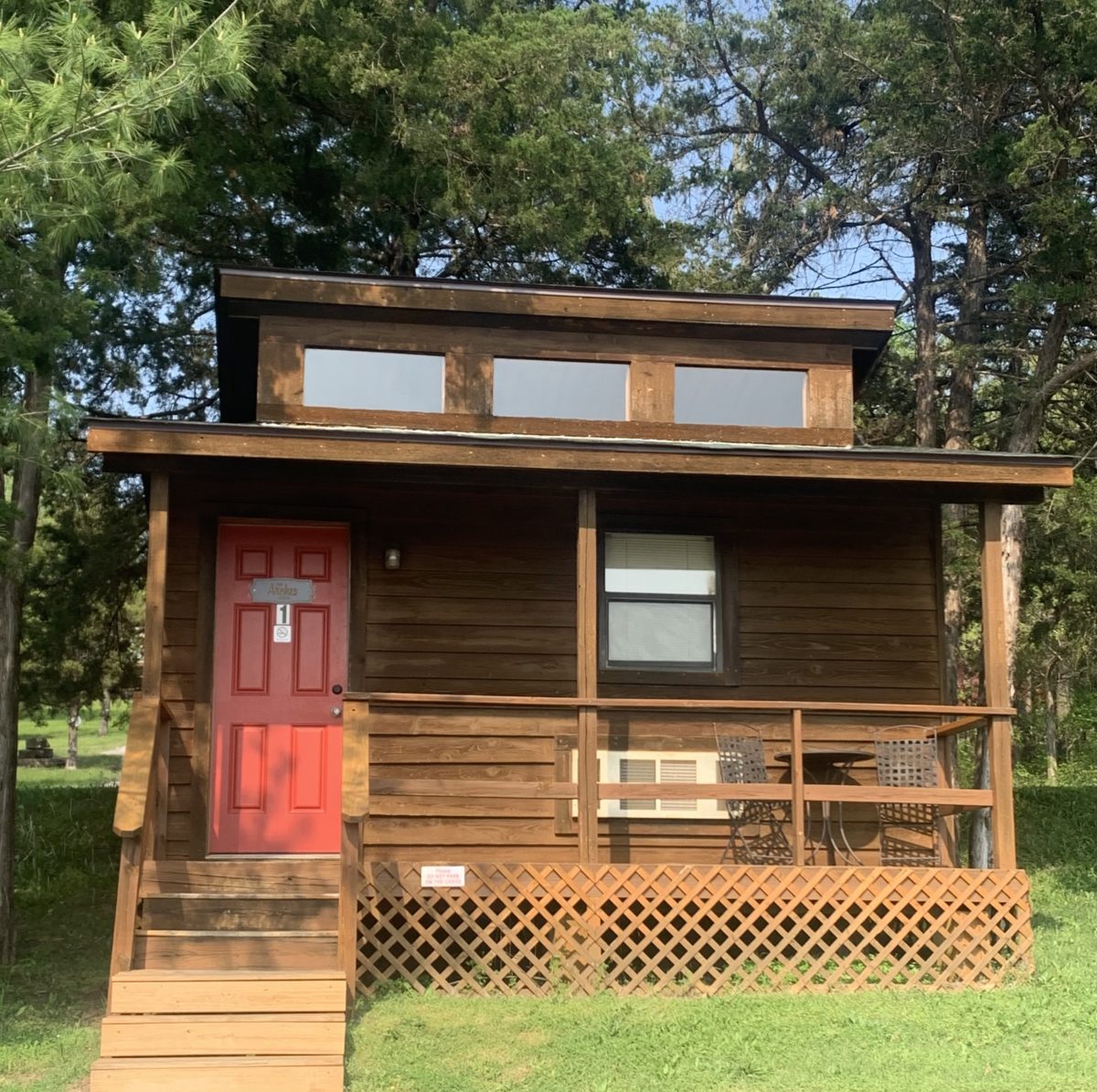 The outside of a wooden structure.