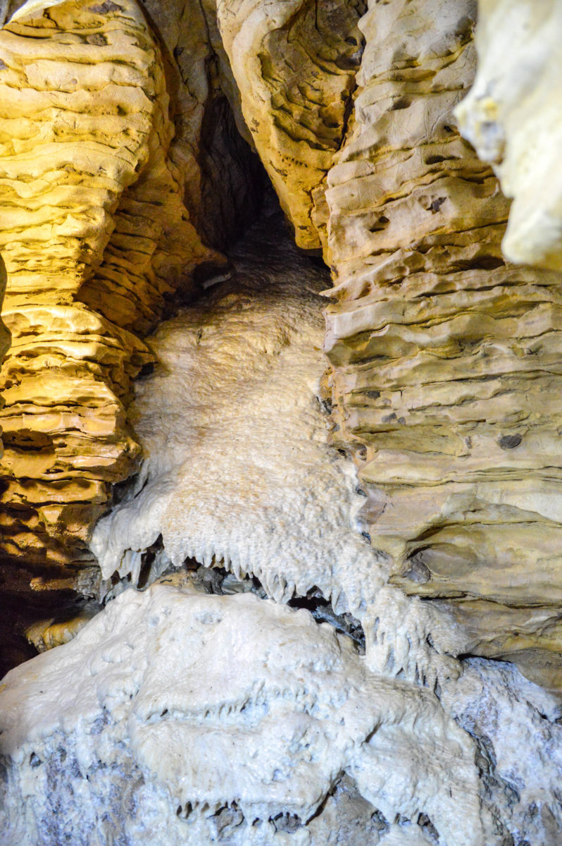 The interior of a cave.