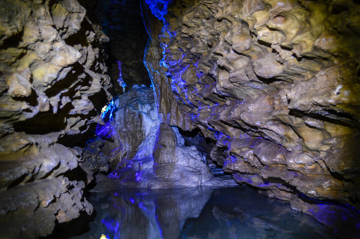 The interior of a cave.