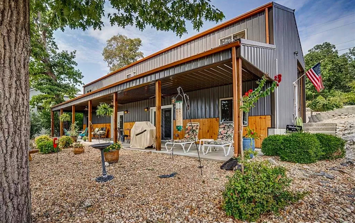 Patio and outdoor garden with bird baths
