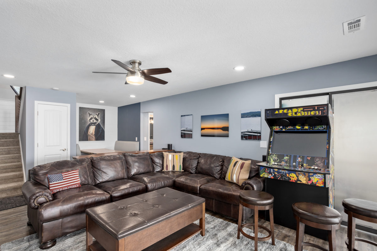 A living room in a large vacation home.