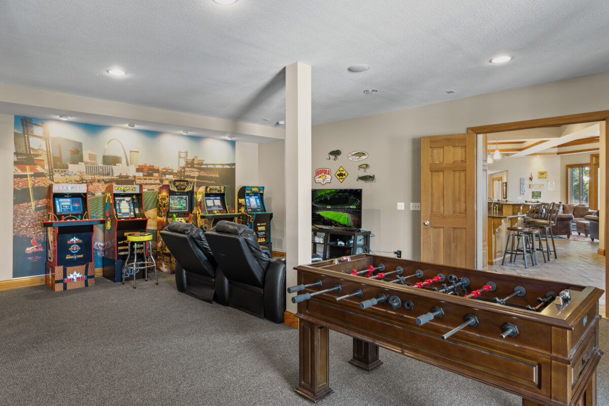 A game room in a large vacation home.