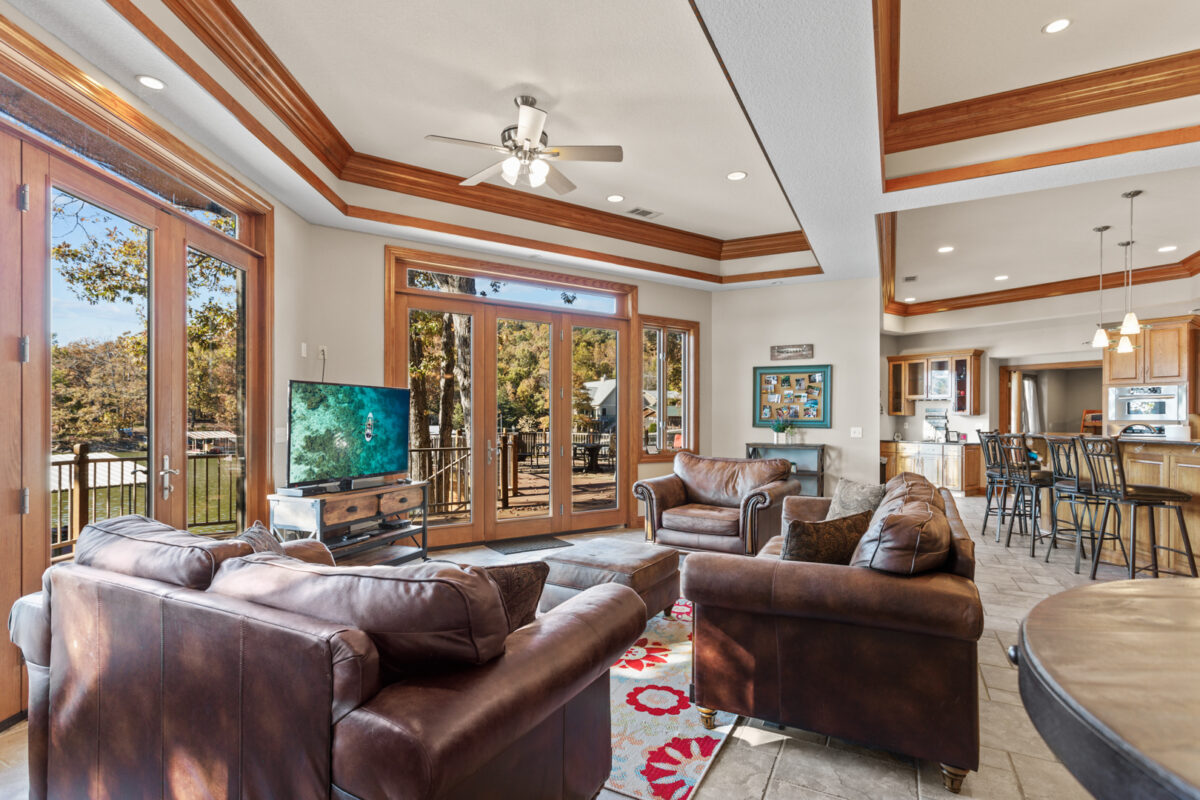 A living room in a large vacation home.