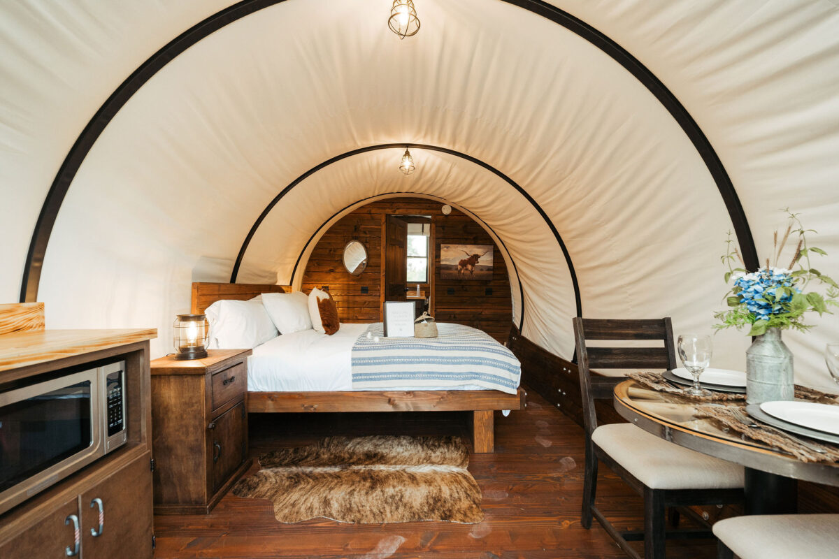 Conestoga Glamping Wagon in Ozark Mountains