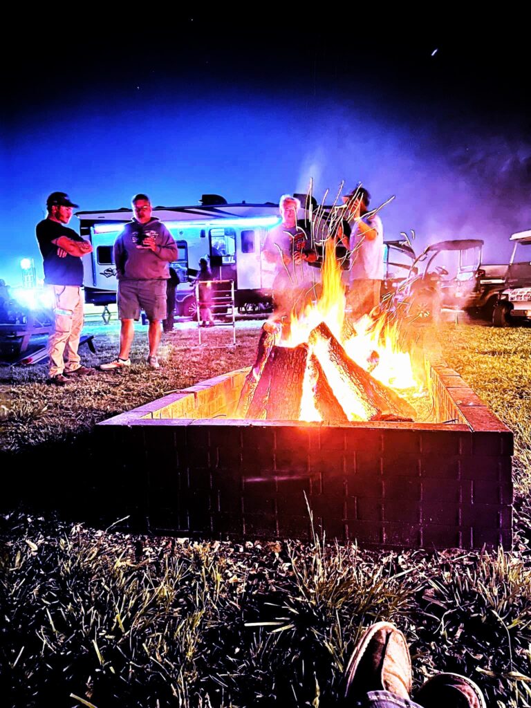 Fireside at the barn at Sidetrack RV Park in Beautiful Wheatland Missouri.