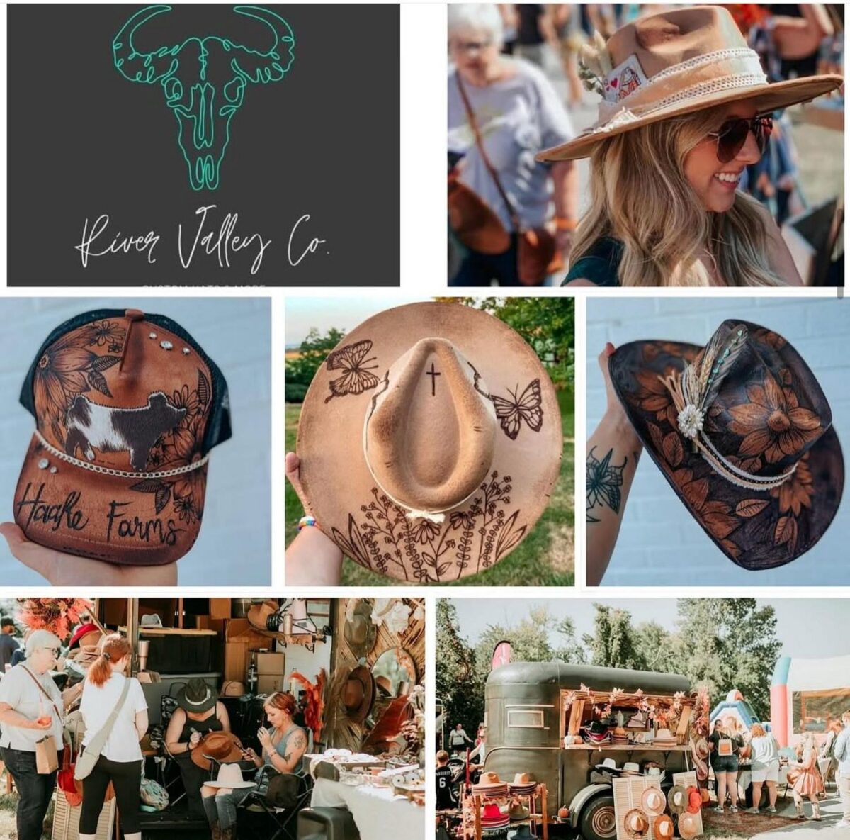 Images of hats and other wares from a fall festival.
