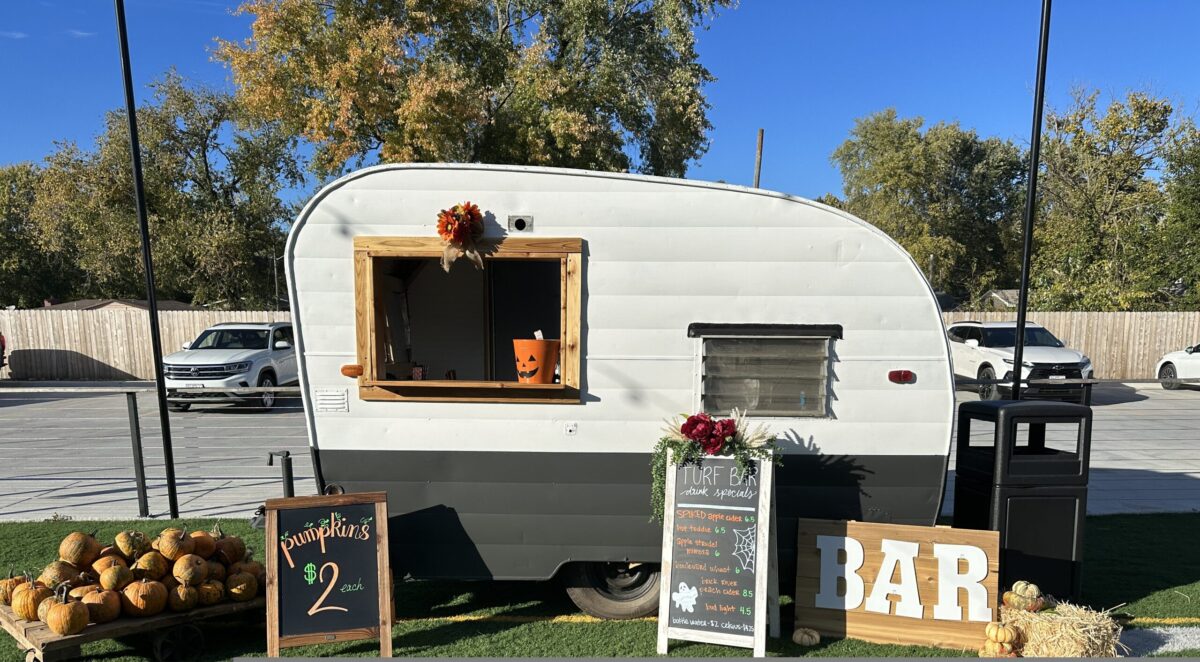 An outdoor bar window setup.