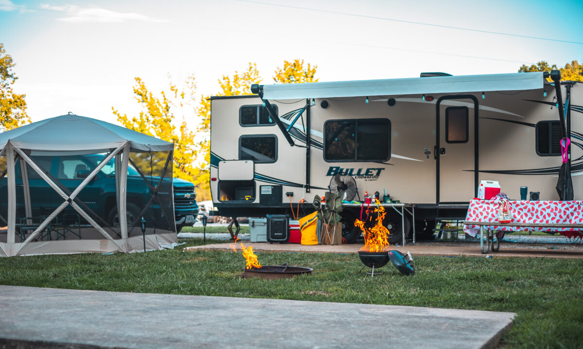 Campers and a grill.