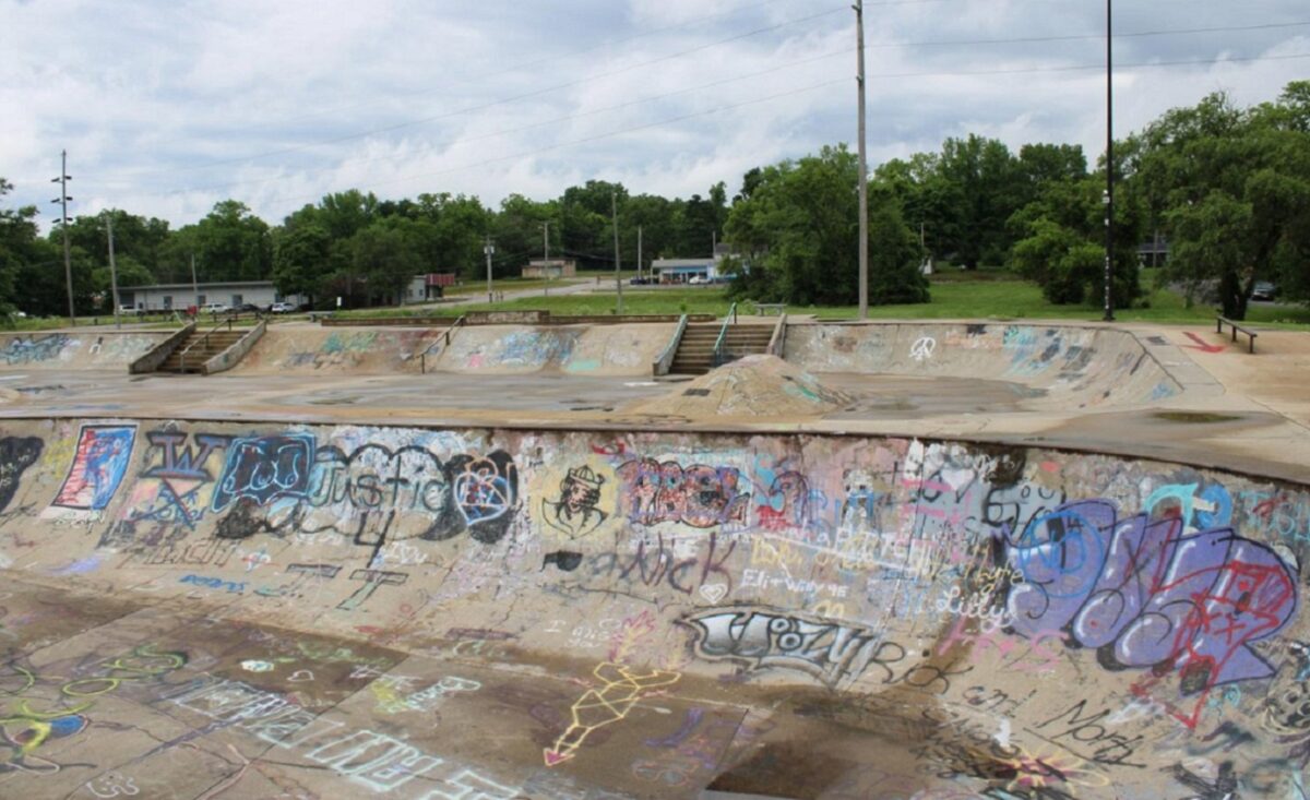 An outdoor skate park.