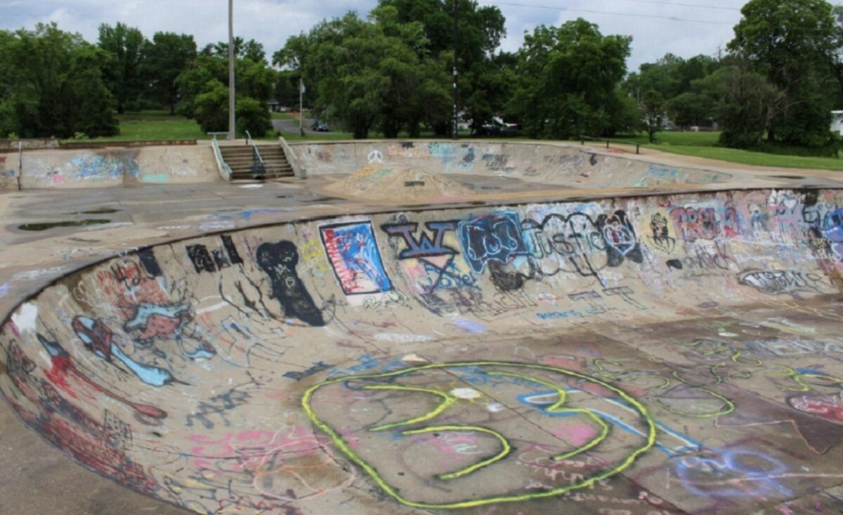 An outdoor skate park.