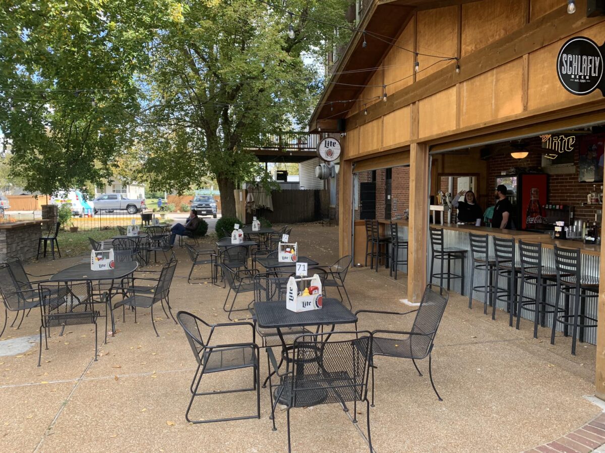 Exterior seating at a winery.