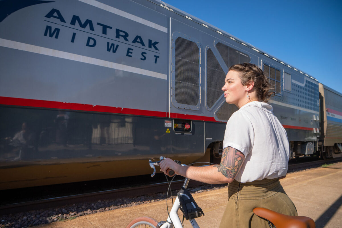 Amtrak Passenger Getting Ready to Load Bike & Ride the Train