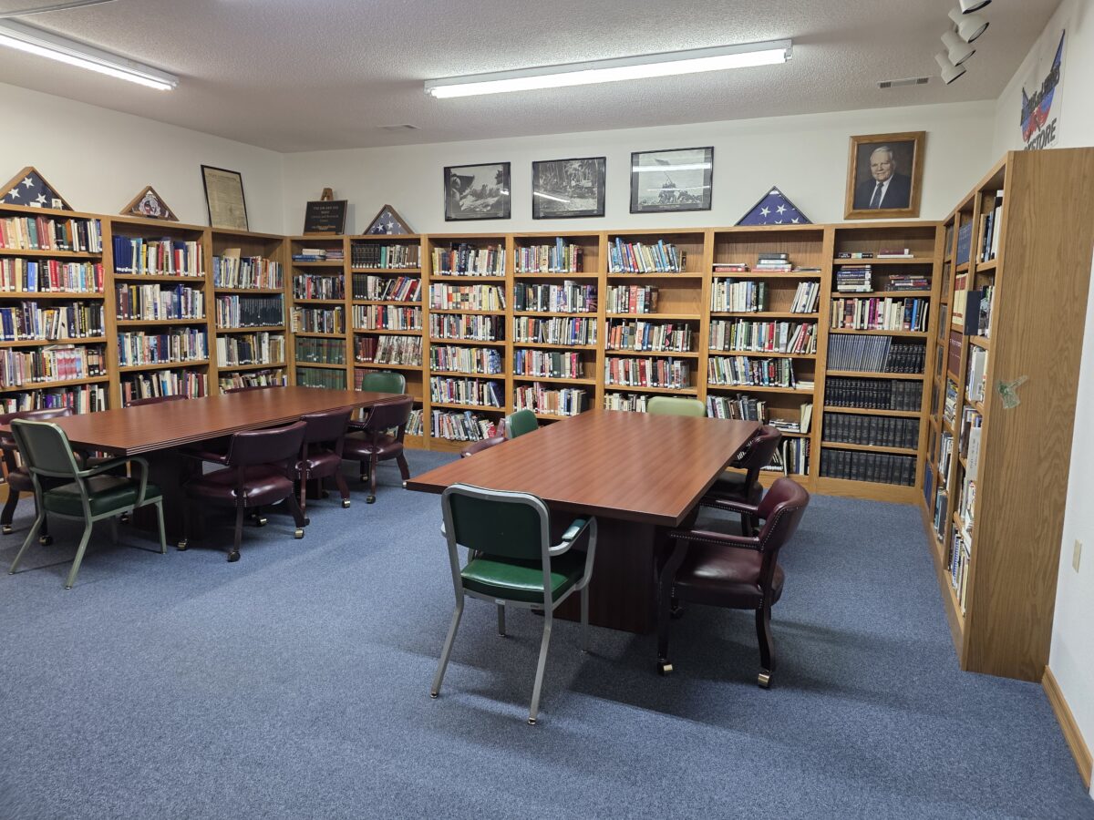 bookcases and books in a library