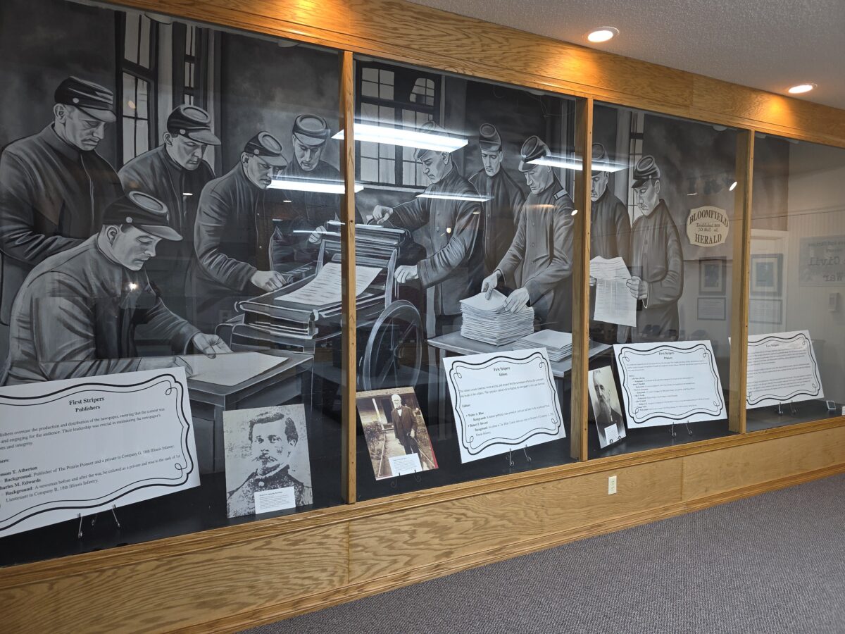 mural of Union soldiers in a printing office