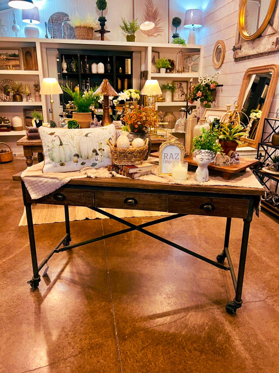 A display of items in a rustic mercantile store.