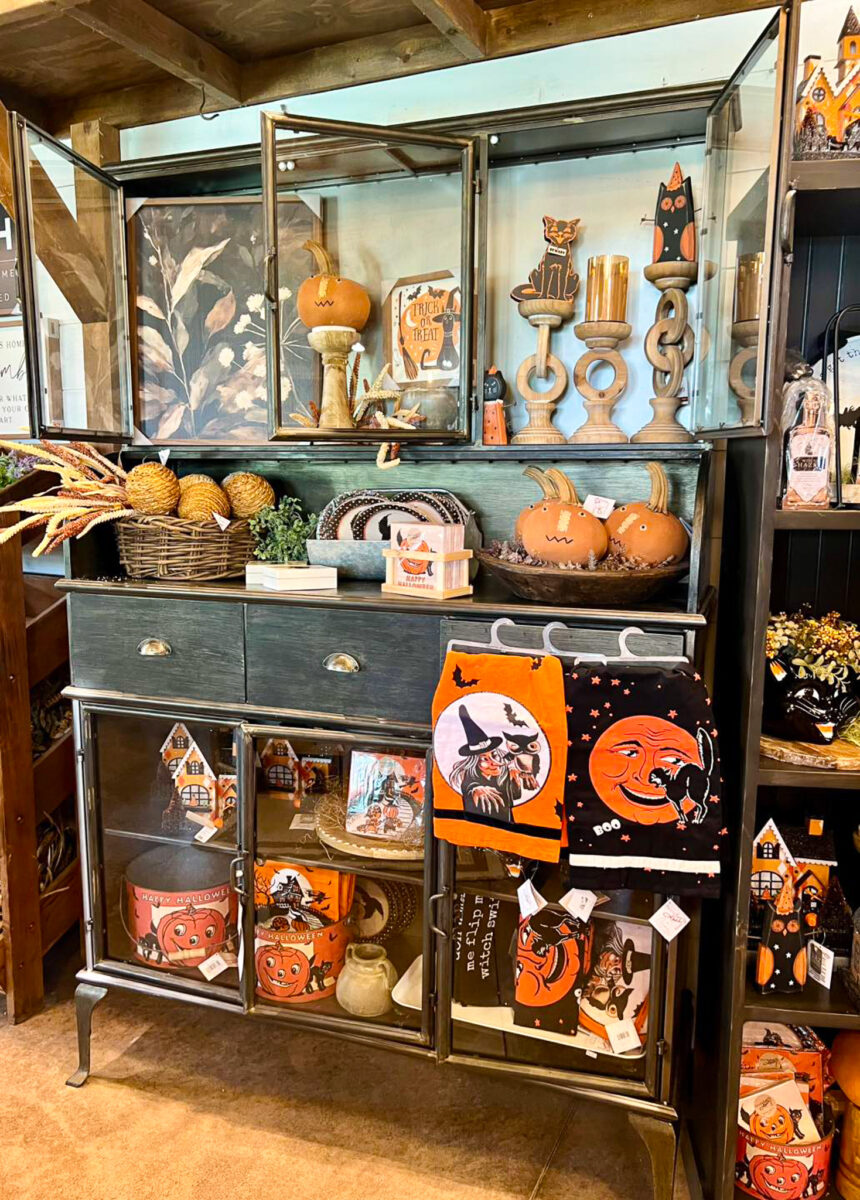 A display of items in a rustic mercantile store.