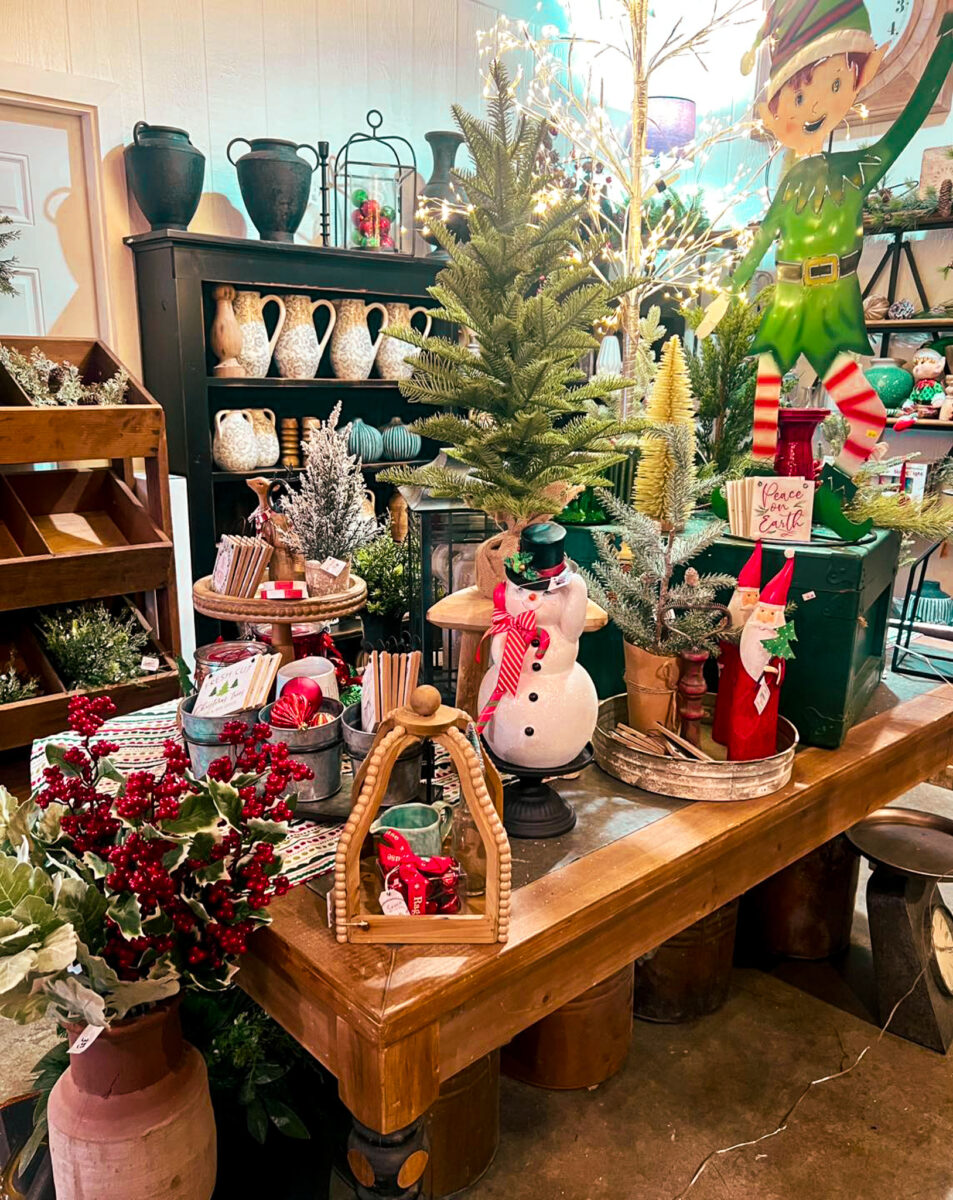 A display of items in a rustic mercantile store.