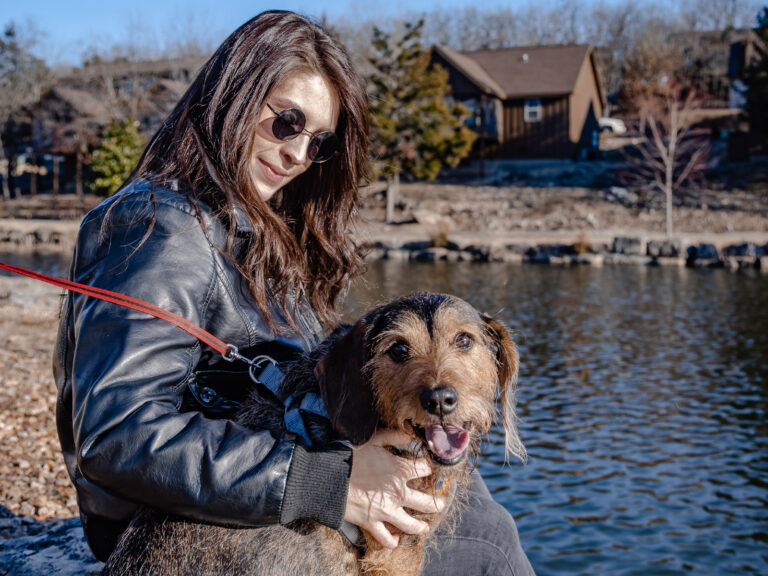 Branson Regal Stonebridge Pet Friendly Cabins - woman with dog on lakeside