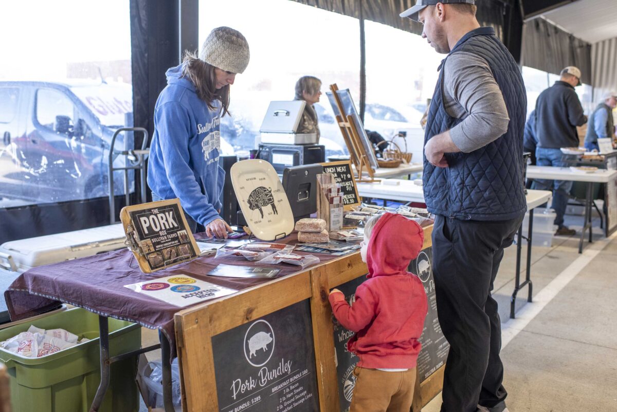 This image depicts Columbia Farmers Market, open every Saturday from 9 a.m.- noon (Nov.-March) in the heated MU Health Care Pavilion at Columbia’s Agriculture Park.
