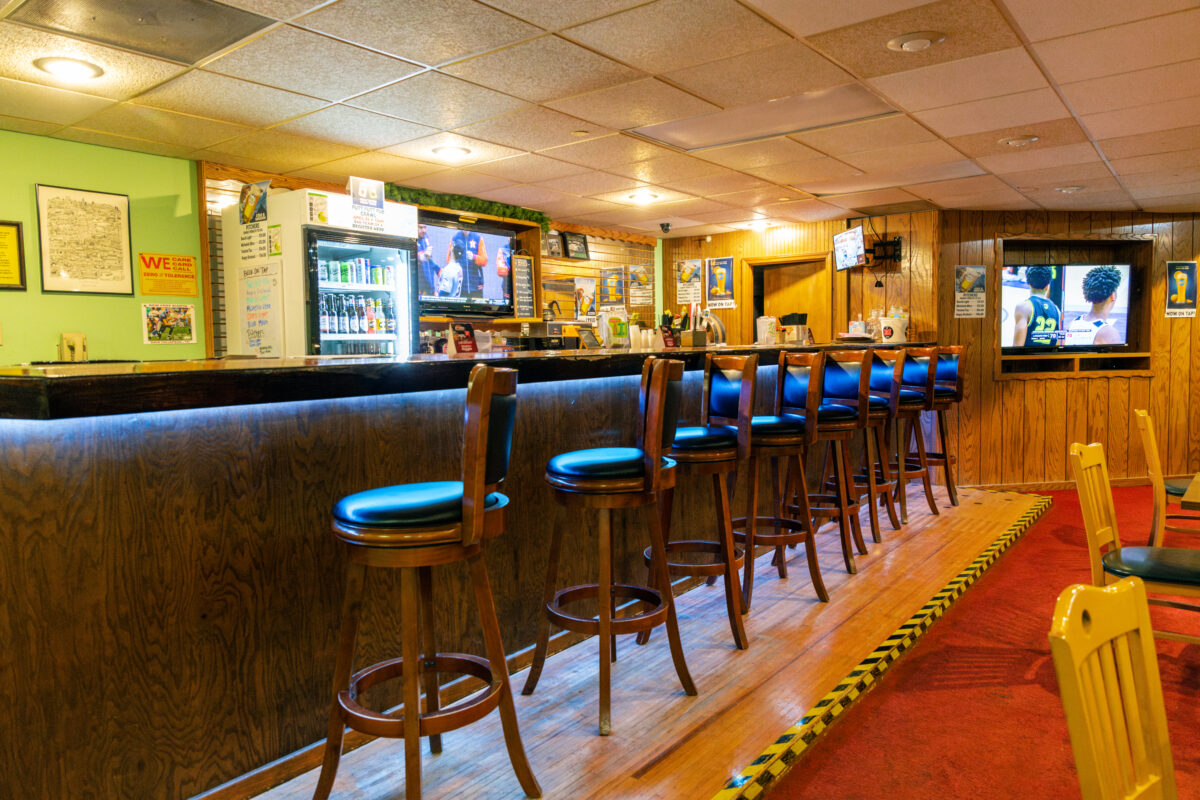 Chairs at the bar in Bearcat Lanes and Lounge in Maryville.