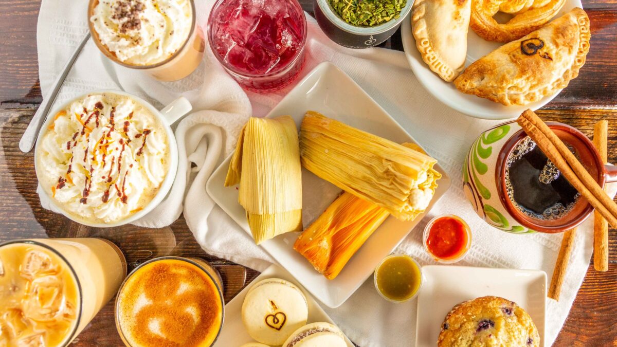 A spread of food and rinks from Café Corazón.