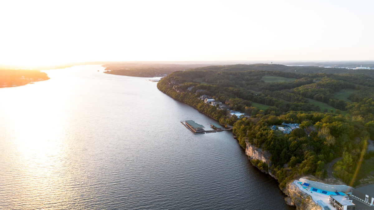 Am aerial shot of the Lake of the Ozarks.