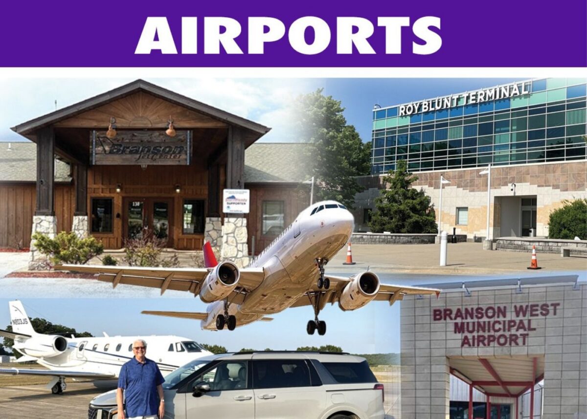 Graphic promoting airports in Branson.
