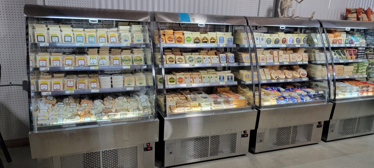 Cheese cases in a store.