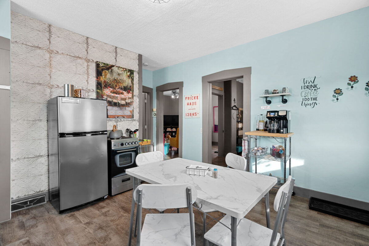The inside of a fully stocked kitchen.