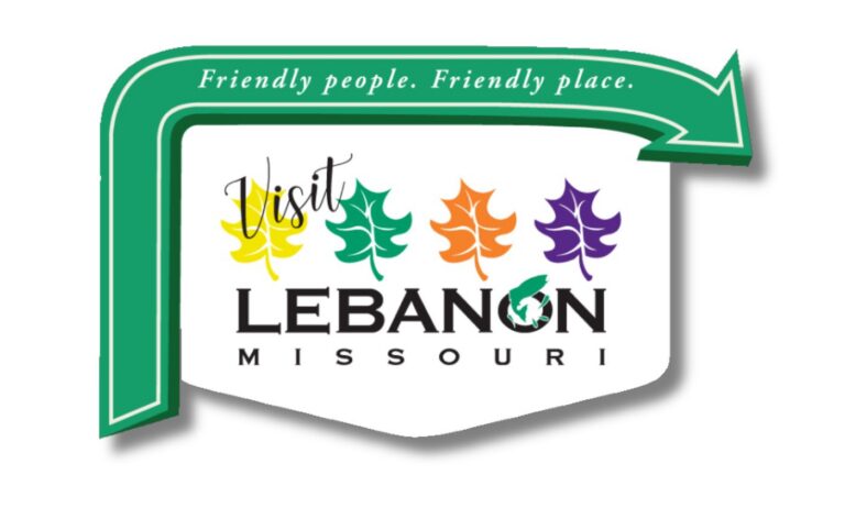 Official logo for Lebanon, Missouri, featuring the motto "Friendly people. Friendly place." and four colorful maple leaves.
