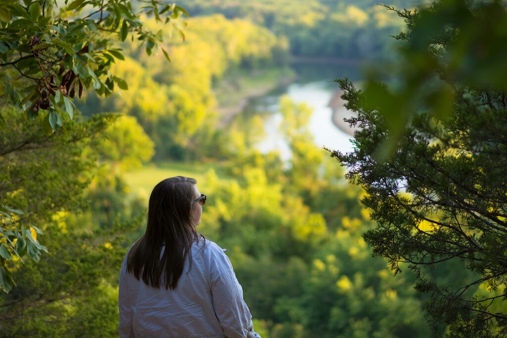 A woman admires the view of Meramec River at Castlewood State Park.