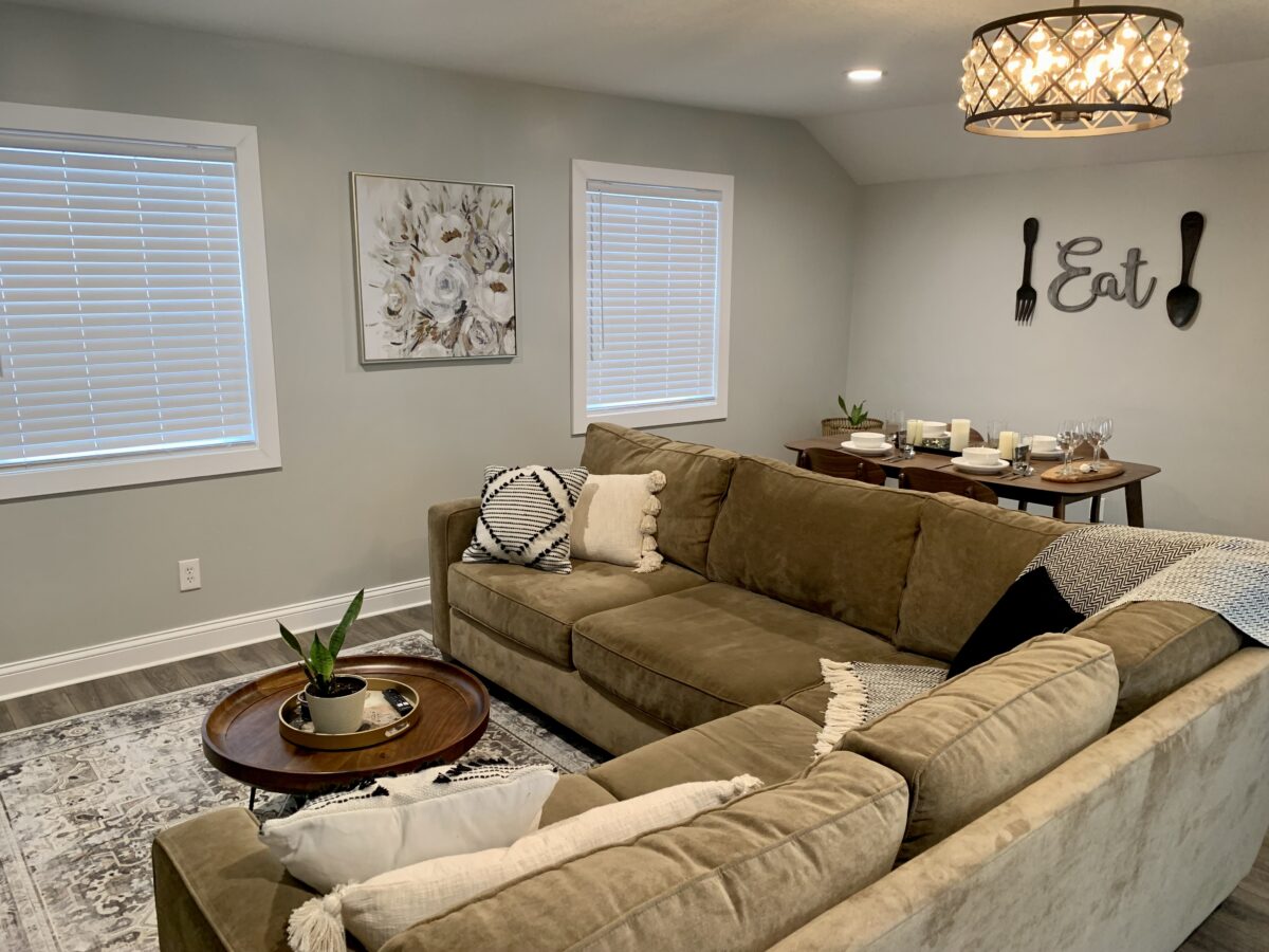 Couches and other furniture in a living room.