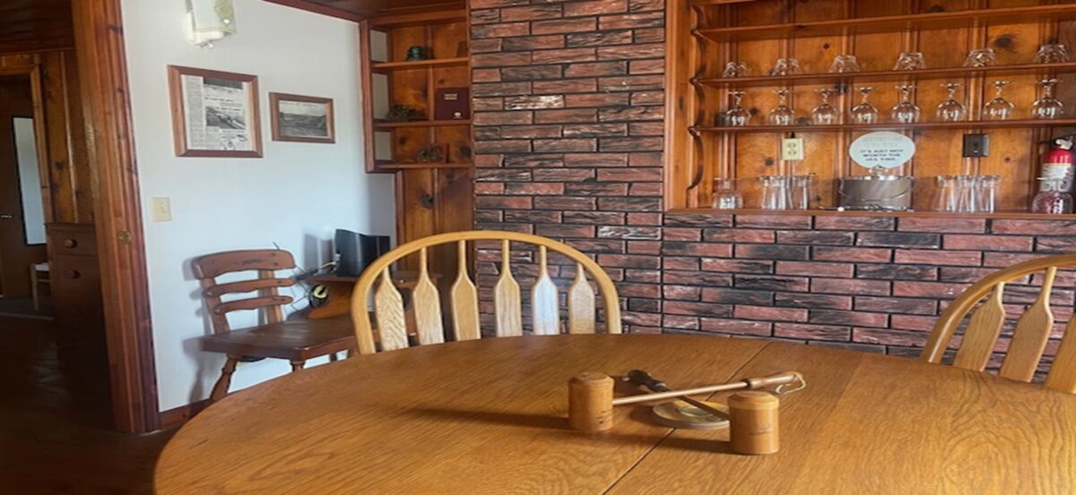 Interior of a kitchen with brown furnishings.
