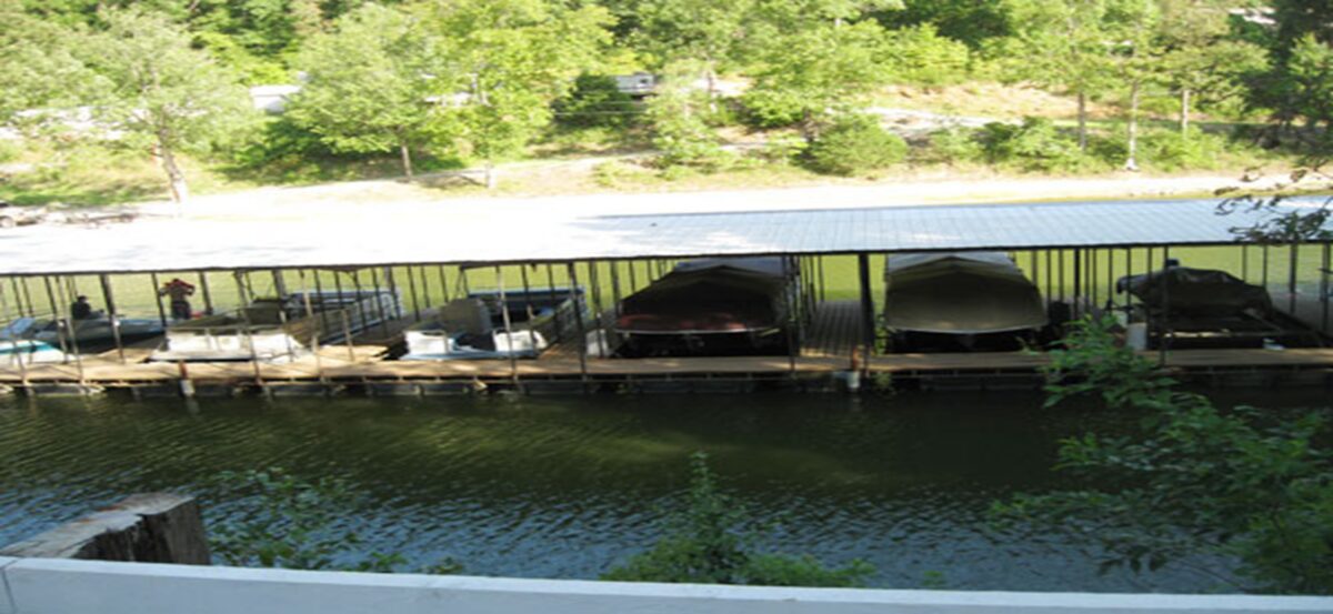 Boat docks on a body of water.
